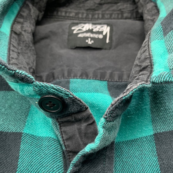 Stussy Green Plaid Flannel button down Large - Picture 5 of 7